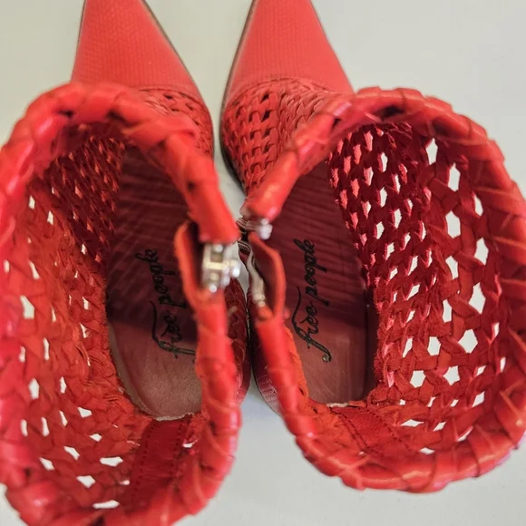 Free people In The Loop Red Leather Woven ankle  Boots - Picture 13 of 15